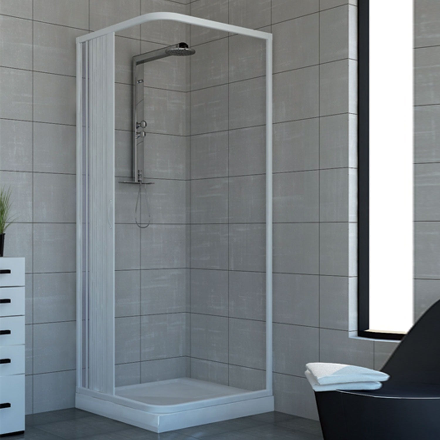 Box doccia 90x90 in PVC mod. Acquario con apertura laterale