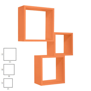 Mensole a cubo da parete set di 3 pz componibile colore Arancione mod. InCubo