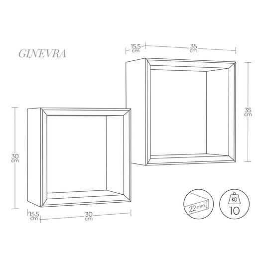 Mensole a cubo da parete Set di 2 pz componibile colore Nero mod. Ginevra