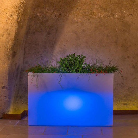 Vaso Luminoso Fioriera In Resina Rettangolare H 80 CM Led Luce Blu mod. Flowerpot Top Bright