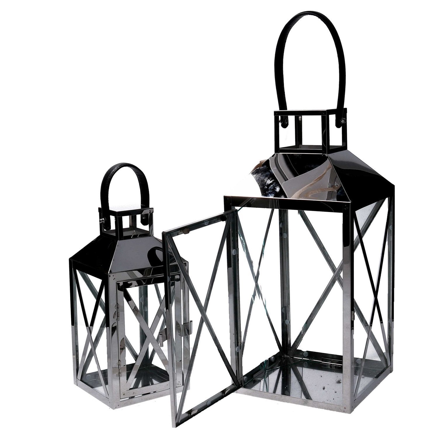 Lanterna Portacandela set 2 pz Argento in metallo Lanterna piccola 13x13 h 27 5 cm  grande 19x19 h 42 cm