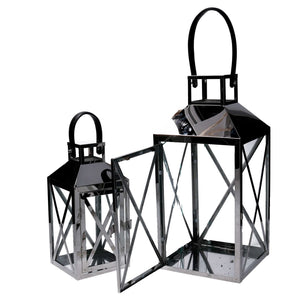 Lanterna Portacandela set 2 pz Argento in metallo Lanterna piccola 13x13 h 27 5 cm  grande 19x19 h 42 cm