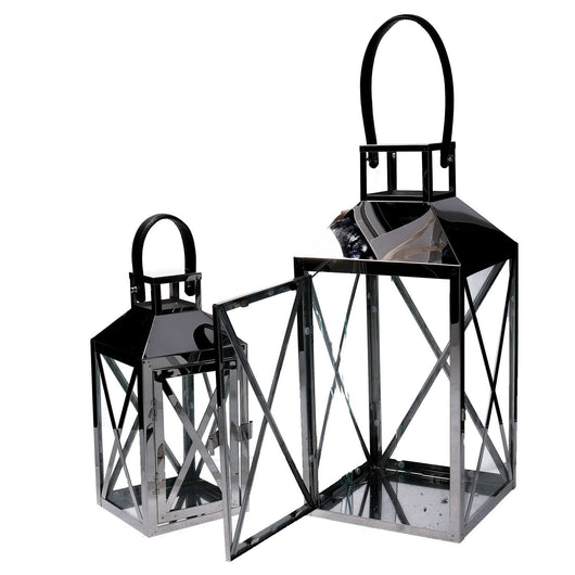 Lanterna Portacandela set 2 pz Argento in metallo Lanterna piccola 13x13 h 27 5 cm  grande 19x19 h 42 cm