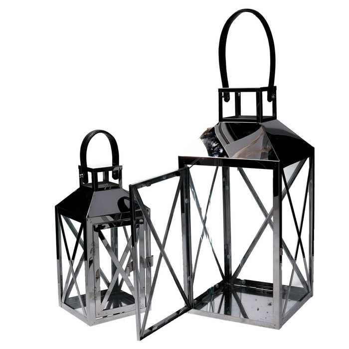 Lanterna Portacandela set 2 pz Argento in metallo Lanterna piccola 13x13 h 27 5 cm  grande 19x19 h 42 cm