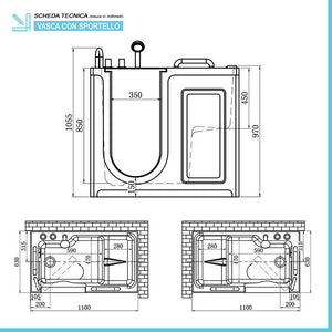 Vasca con sportello 110x63x97 apertura interna a sinistra