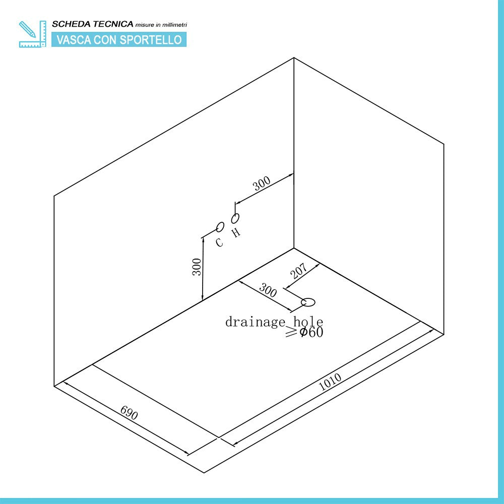 Vasca con sportello 110x63x97 apertura interna a sinistra