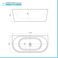 Vasca da bagno a parete 80x170 cm scarico incluso  Arya