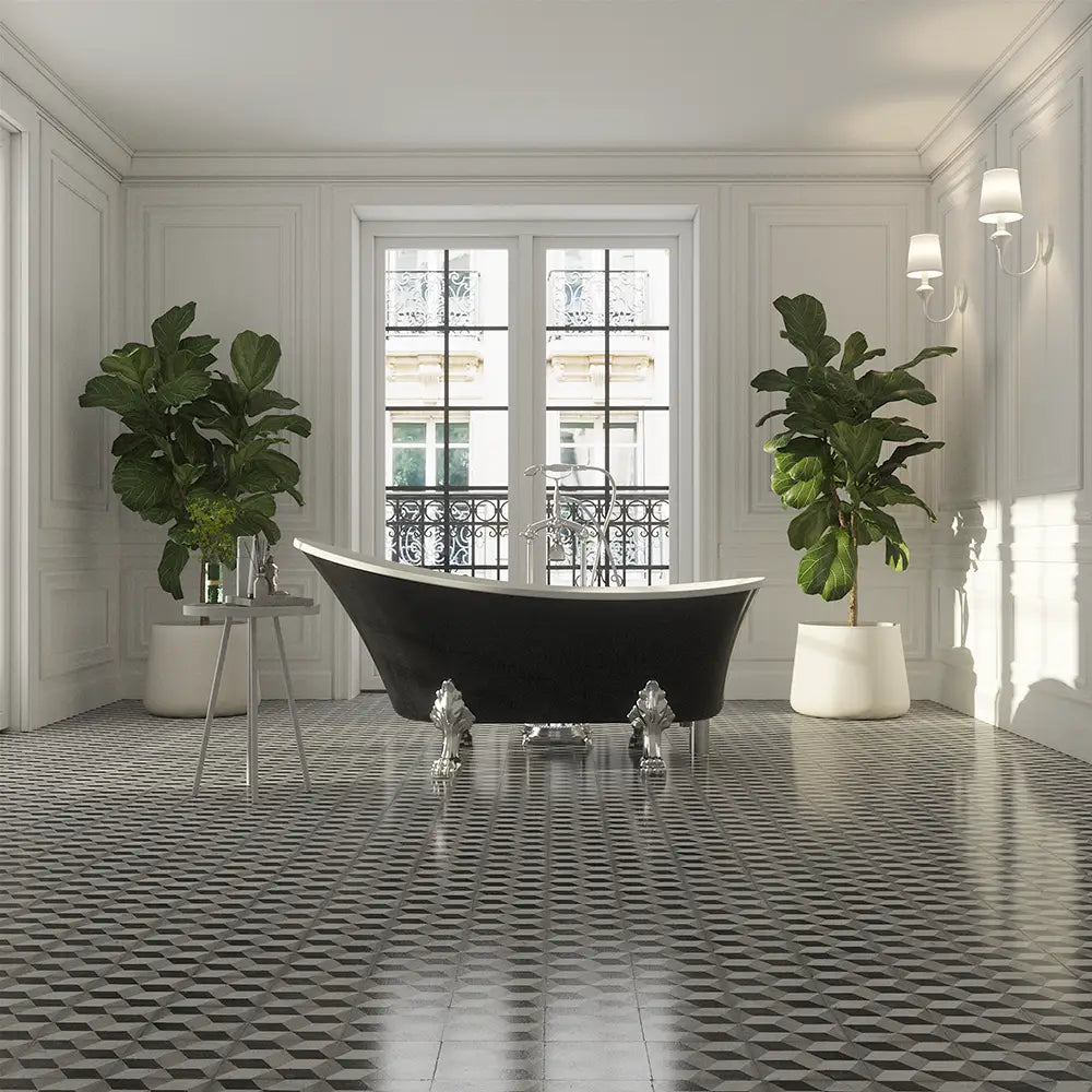 Vasca da bagno freestanding 176cm nero lucido piedi cromati Mod. Vittoria