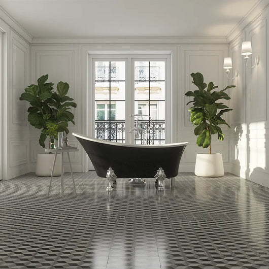 Vasca da bagno freestanding 176cm nero lucido piedi cromati Mod. Vittoria