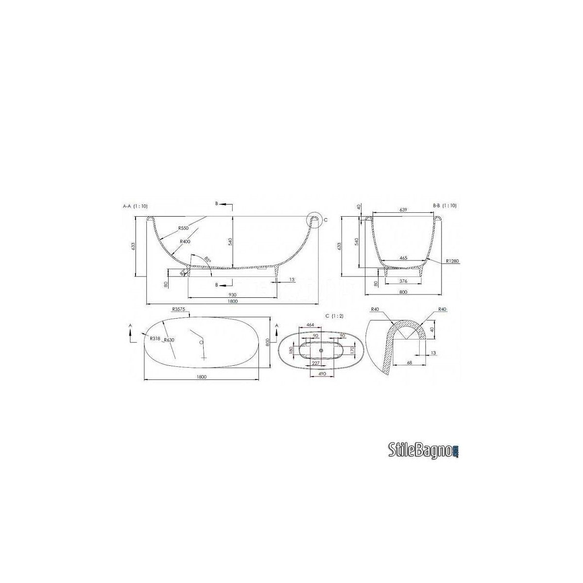 Vasca da bagno design in mineralmarmo bianco new york