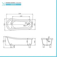 Vasca da bagno freestanding classica 170x75 con Piedini cromo a zampa daquila regolabili Mary