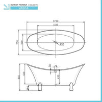 Vasca da bagno freestanding classica 173x75 Piedini cromo a zampa di leone regolabili Scarlett