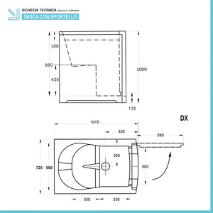 Vasca da bagno per disabili 101x72x100 porta con apertura a destra