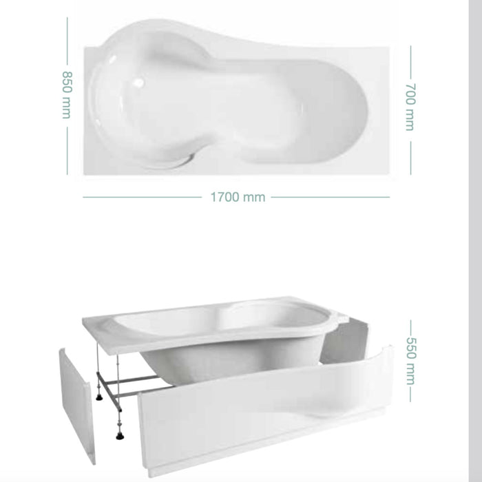 Vasca da bagno star 170x70cm h550cm, tipologia vasca vasca completa bianca (guscio + telaio + pannelli) con idro sistem