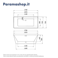 Vasca da bagno freestanding 170cm acrilico bianco lucido | Letizia
