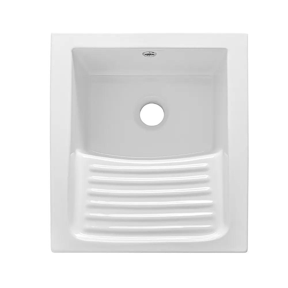 Vasca lavatoio 45x50 cm in ceramica lucida con strofinatoio integrato