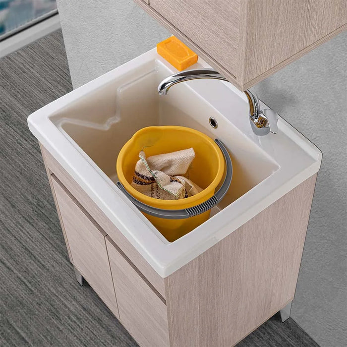 Vasca lavatoio 60x50 cm in ceramica bianca con foro rubinetto a destra