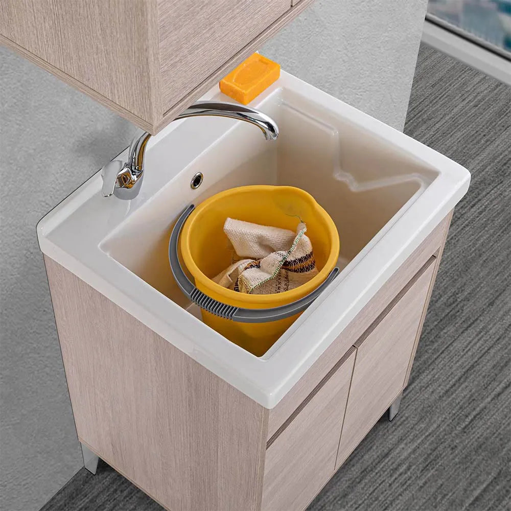 Vasca lavatoio 60x50 cm in ceramica bianca con foro rubinetto a sinistra