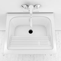 Vasca lavatoio 60x50 cm in ceramica lucida con strofinatoio integrato