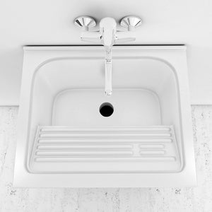 Vasca lavatoio 60x50 cm in ceramica lucida con strofinatoio integrato