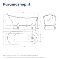 Vasca da bagno freestanding 176cm bianco lucido piedi cromati Mod. Vittoria