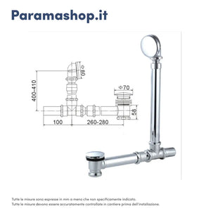 Vasca da bagno freestanding 176cm bianco lucido piedi cromati Mod. Vittoria