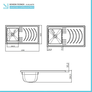 Vasca per lavatoio coprilavatrice 109x60 installazione reversibile