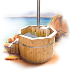 Tinozza di legno a botte da giardino Mistel 1,9 m con stufa