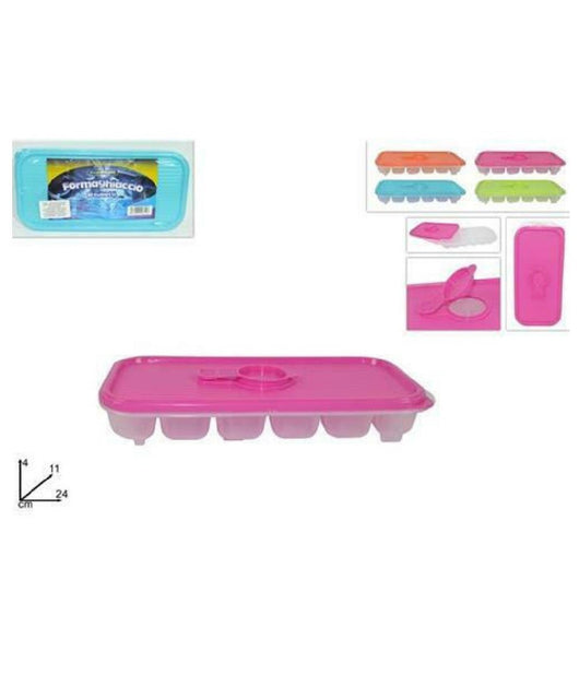 Vaschetta Formaghiaccio Forme 12 Cubetti Ghiaccio Copertura Coperchio 4 Colori         