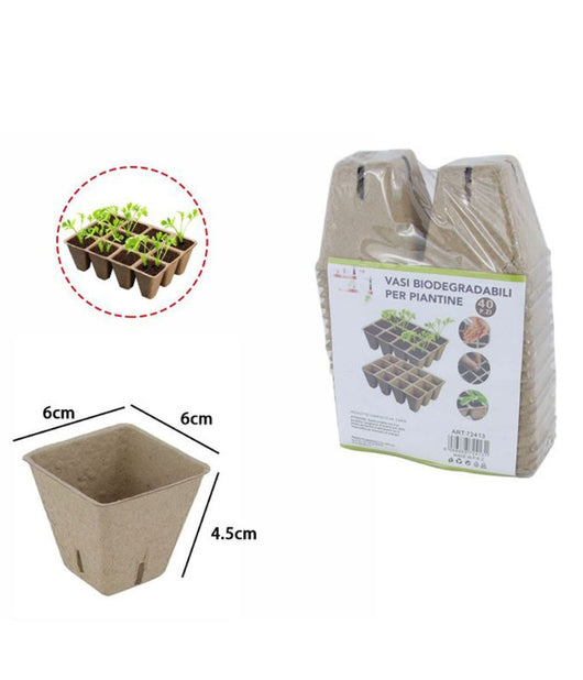 Vasi Vasetti Biodegradabili Per Piantine Piante Fiori Semenzaio 40pz 6x6x4.5cm         