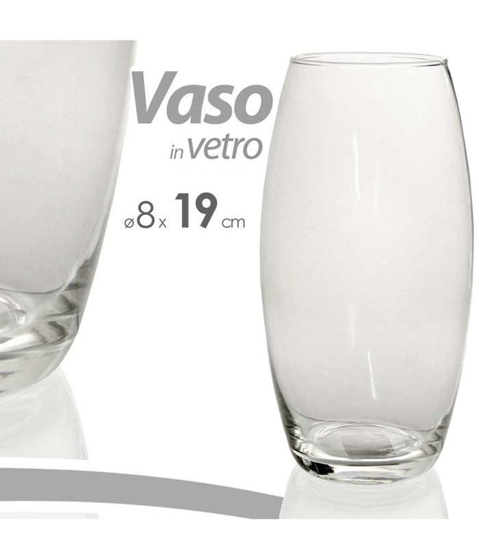Vaso 19x8cm In Vetro Trasparente Elegante Per Fiori Piante Decorazione Arredo         
