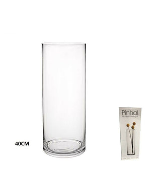 Vaso 40cm Clilindrico In Vetro Trasparente Elegante Per Fiori Piante         