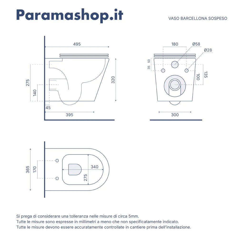 Vaso sospeso rimless in ceramica bianco lucido con sedile soft-close | Barcellona