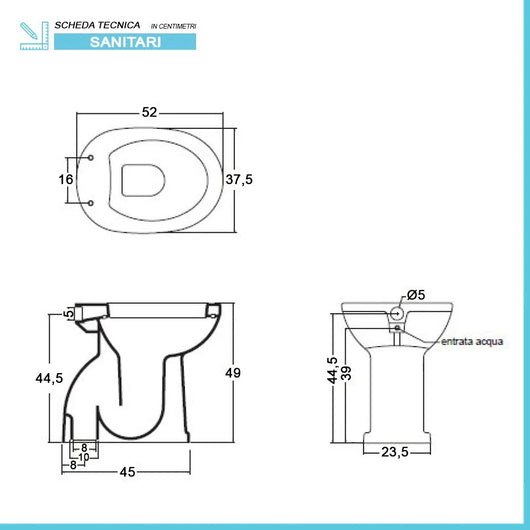Vaso bidet combinato per anziani e disabili H 49 con scarico pavimento