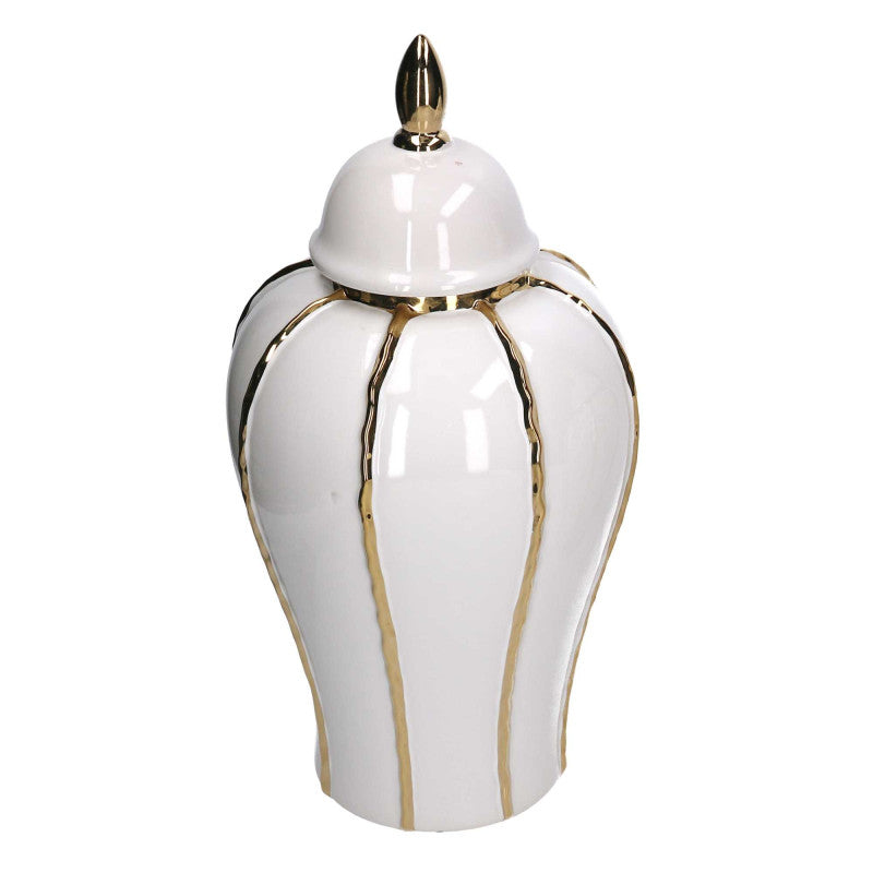 Vaso ceramica con coperchio oro bianco cm ø21h41,5