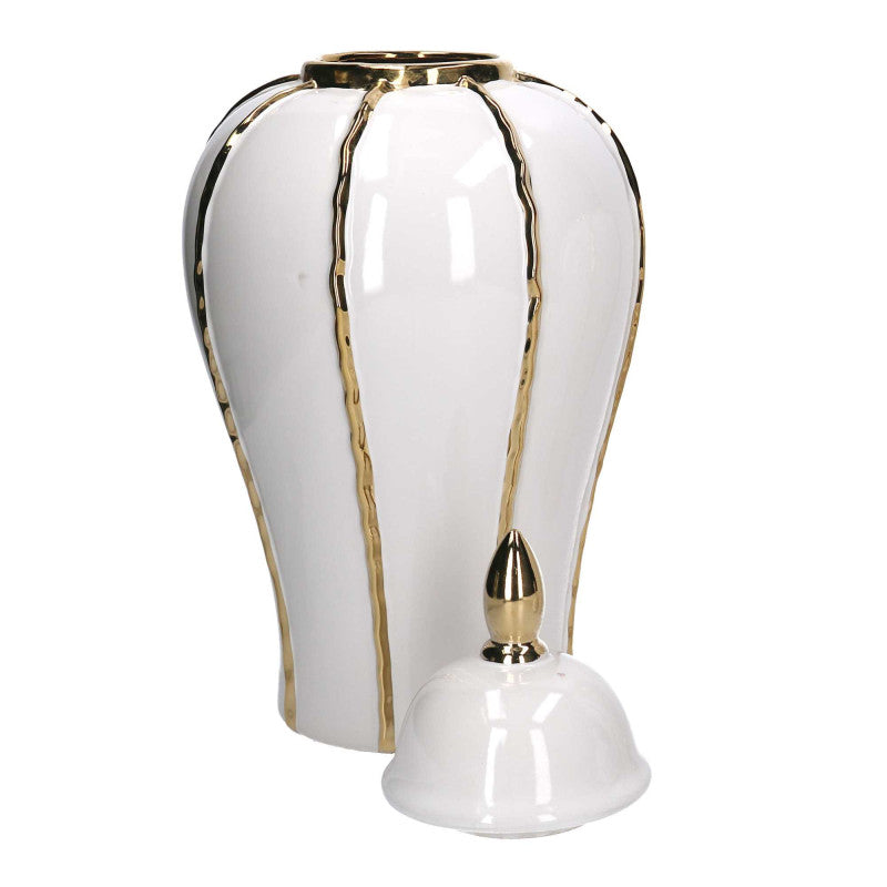 Vaso ceramica con coperchio oro bianco cm ø21h41,5