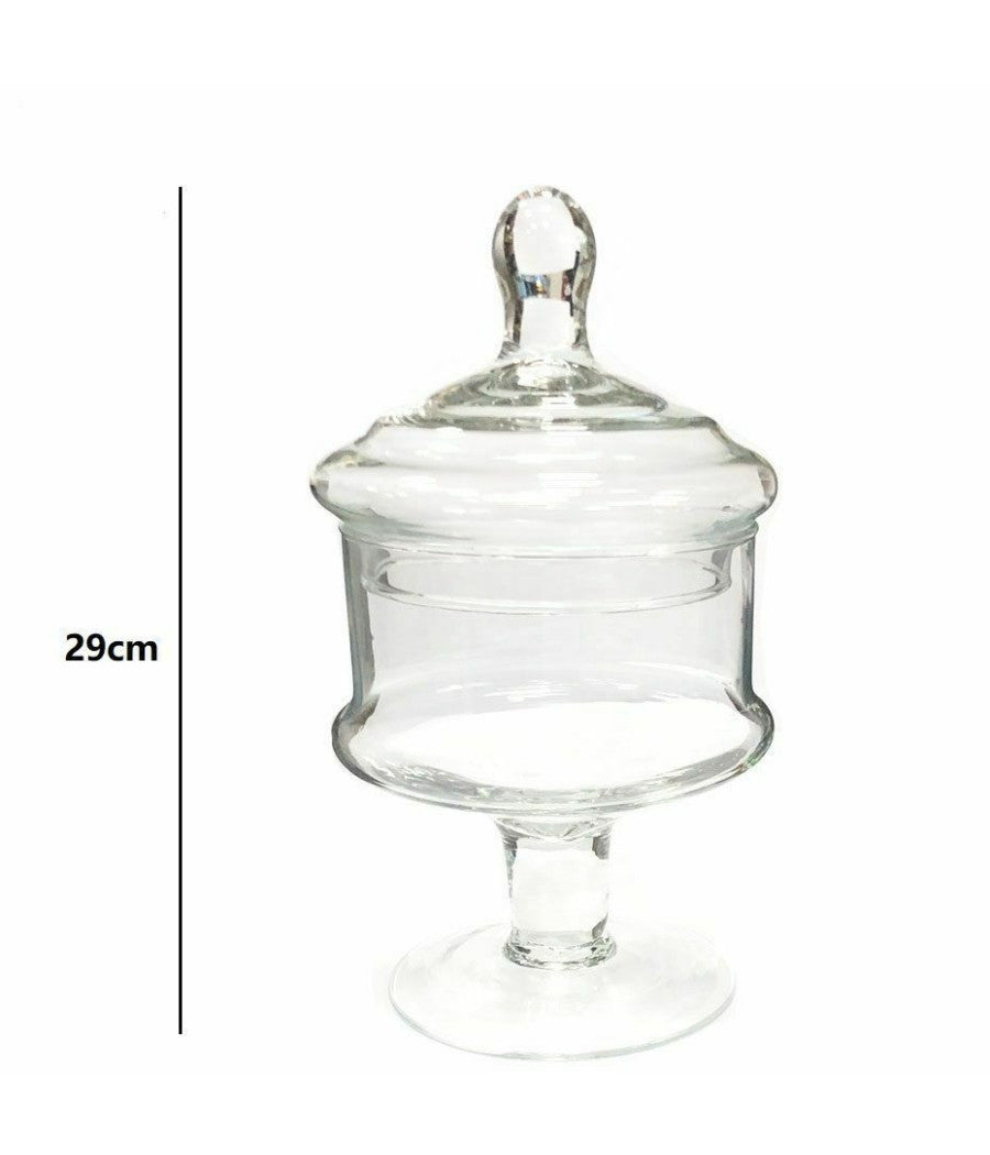 Vaso Con Coperchio Ampolla Alzatina Biscottiera Per Confettata Vetro 29cm         
