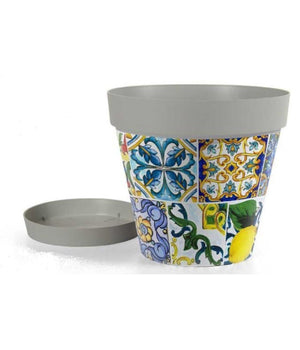 Vaso Con Sottovaso Giardino In Plastica Decoro Medà¬ 26x23 Cm Piante Fiori 845413         
