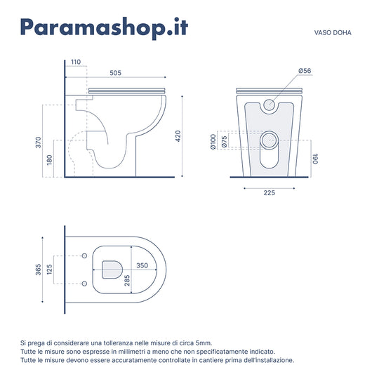 Sanitari filomuro in ceramica bianco lucido: vaso bidet e copriwc soft-close | Doha