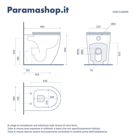 Sanitari filomuro in ceramica bianco lucido vaso rimless con copriwc soft-close e bidet | Europa