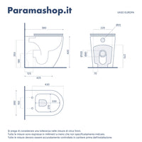 Vaso WC filomuro rimless in ceramica bianco lucido con sedile soft-close | Europa