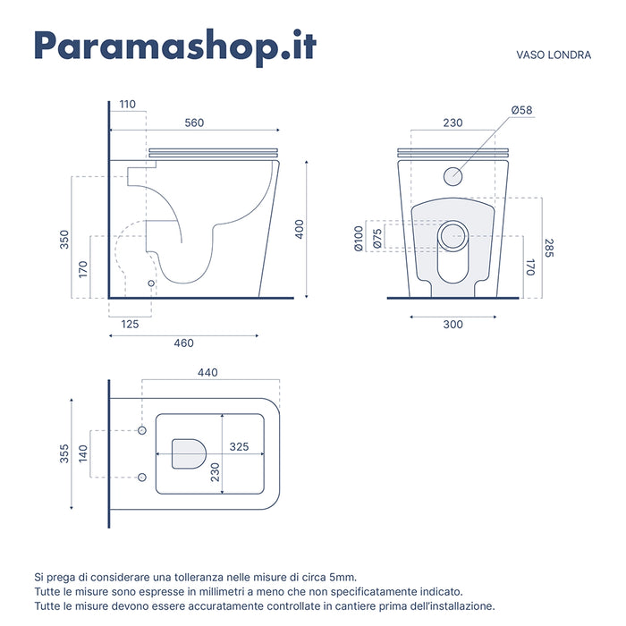 Vaso filomuro rimless in ceramica grigio opaco con sedile soft-close | Londra