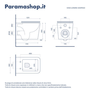 Coppia di sanitari sospesi in ceramica bianco lucido vaso rimless con copriwc soft-close e bidet | Londra