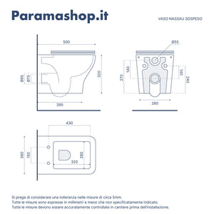 Vaso sospeso rimless in ceramica bianco lucido con sedile soft-close | Nassau