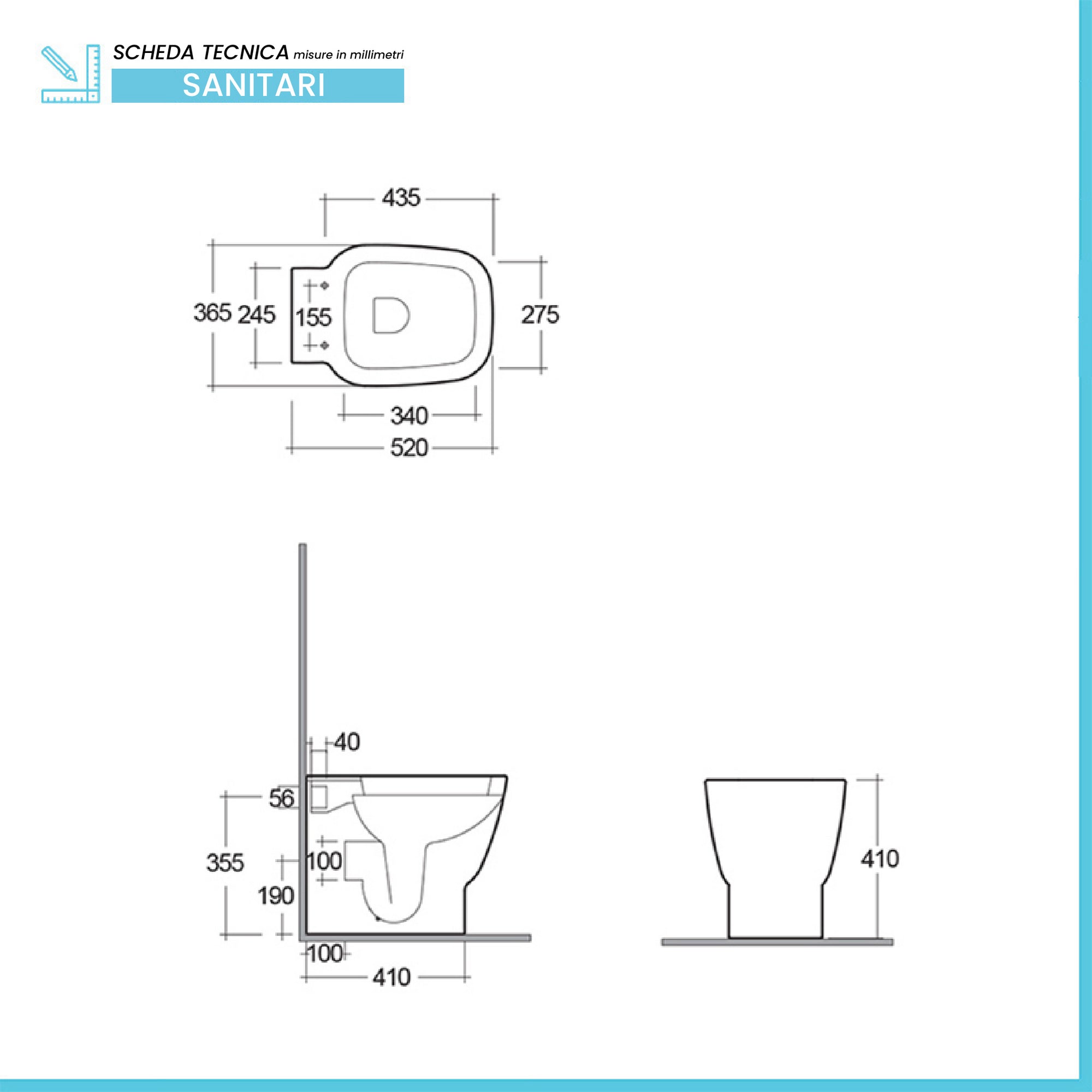Vaso filomuro Rak serie One scarico multiplo con curva tecnica inclusa