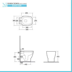 Vaso filomuro Rak serie One scarico multiplo con curva tecnica inclusa