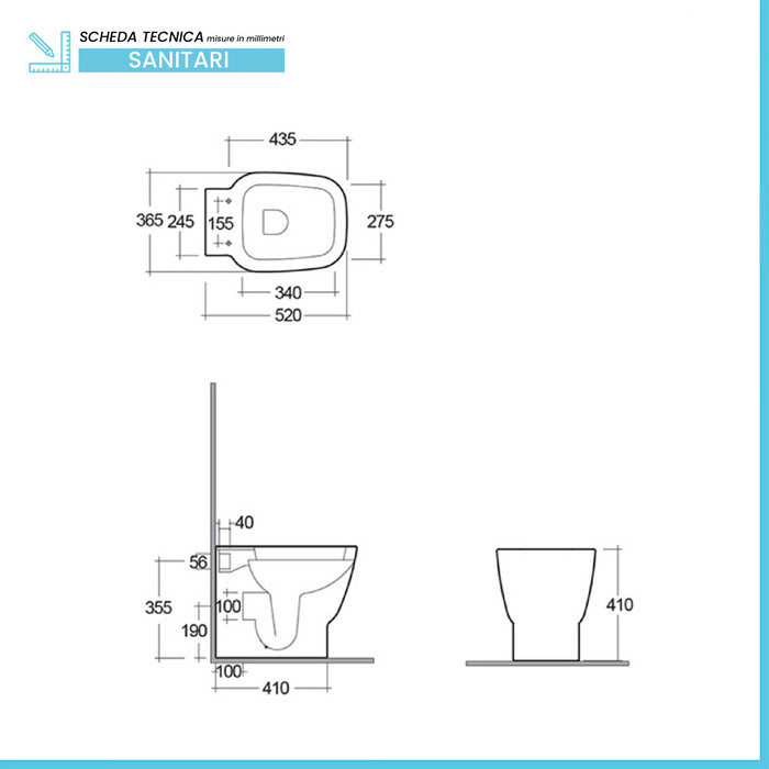 Vaso filomuro Rak serie One scarico multiplo con curva tecnica inclusa
