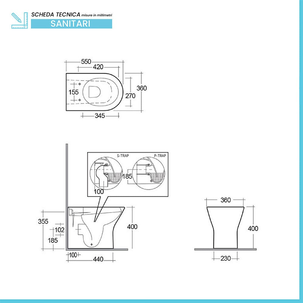 Vaso filomuro Rak serie Resort con scarico Rimless a parete o a terra