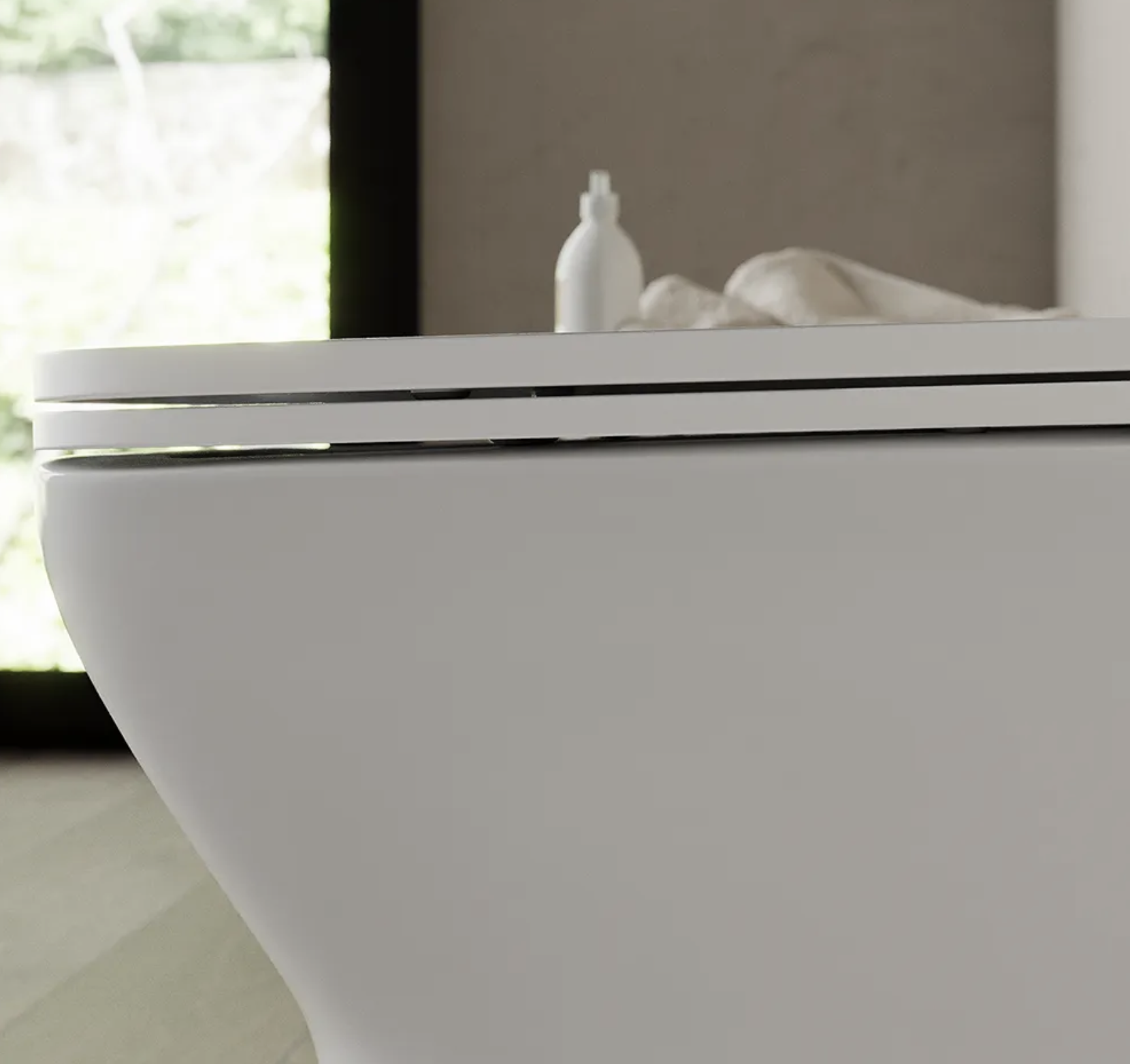 Vaso filomuro rimless in ceramica bianco lucido con sedile soft-close MIRAGGIO Regos