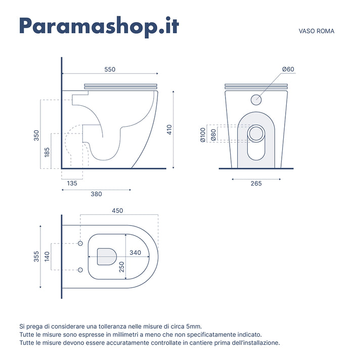 Sanitari filo muro in ceramica vaso + bidet + sedile soft close  | Roma